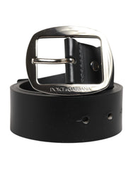 Men's Black Leather Classic Metal Buckle Belt Calf