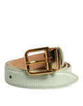 Women's Light Green Leather Gold Metal Buckle Belt