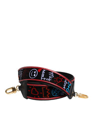 Black Cotton Printed Women Bag Accessory Shoulder Strap Calf Lamb