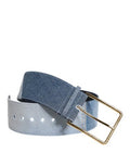 Women's Two Tone Blue Denim Gold Metal Buckle Belt Cotton