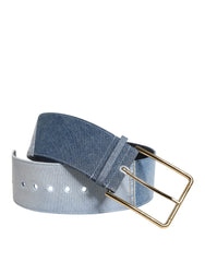 Women's Two Tone Blue Denim Gold Metal Buckle Belt Cotton