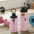 Personalizado de dibujos animados de fitness Chica raya vertical 12 oz/18 oz Botella de agua aislada con nombre Regalo de cumpleaños para las mujeres amantes del fitness