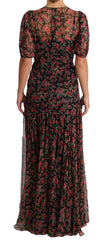 Women's Floral Silk A-Line Dress Black