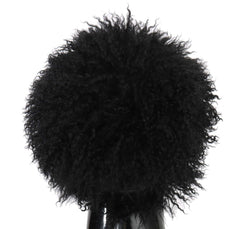 Women's Black Tibet Lamb Fur Leather Gatsby Hat And