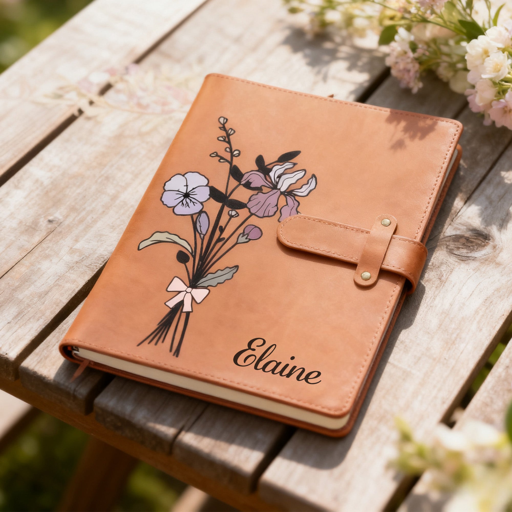 Personalizada Nacimiento Flor Bouquet PU Cuero A5 Cubierta del cuaderno con el nombre de uso diario Cumpleaños Regalo de Navidad para Profesores Estudiantes Artistas