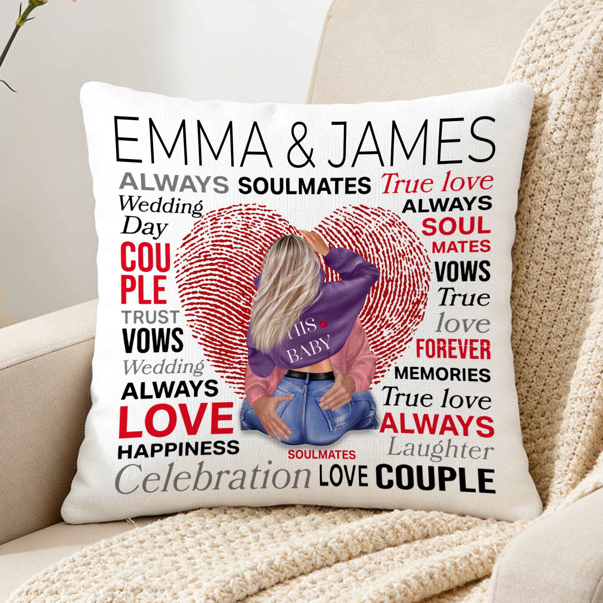 Funda de cojín de amor personalizada con nombres de personajes de dibujos animados que se abrazan en el Día de San Valentín Regalo de aniversario para la pareja