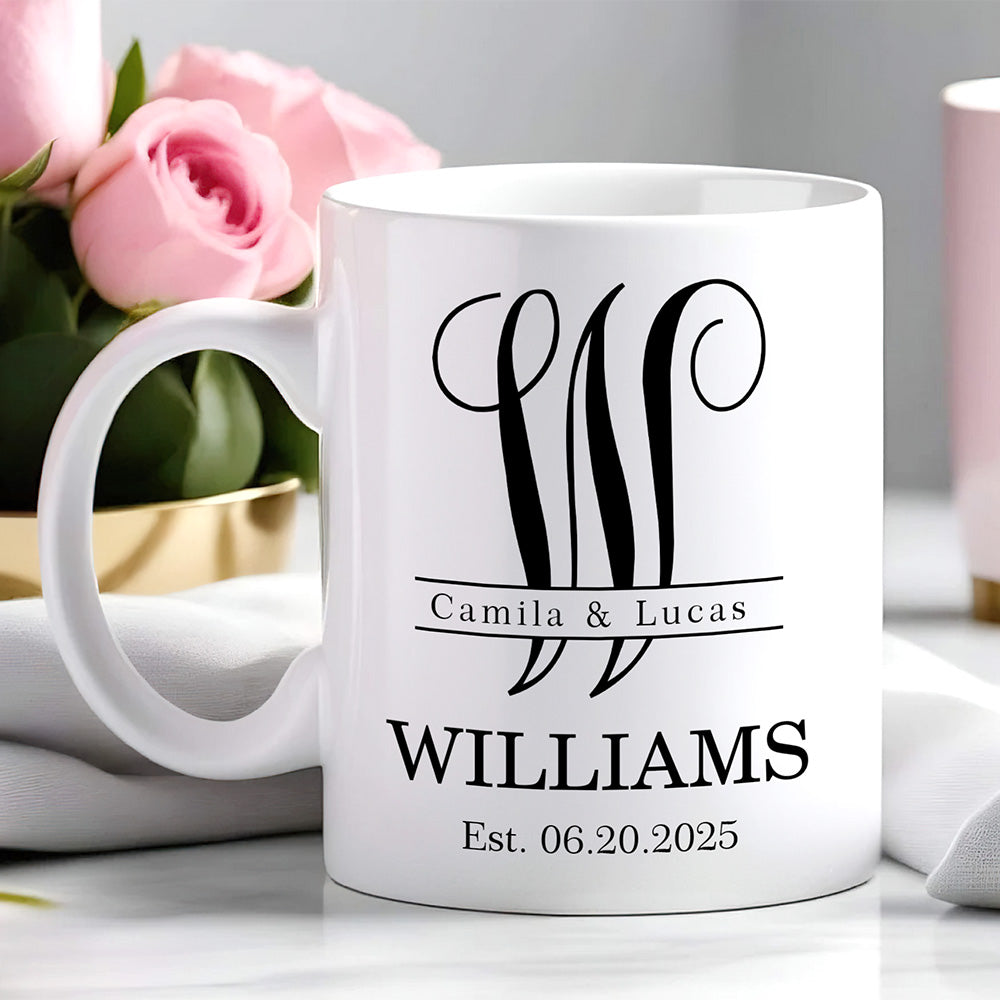 Taza de Cerámica Personalizada con Iniciales 11 oz 15 oz con Nombres y Fecha de Boda Aniversario Regalo de Ducha Nupcial para Pareja de Recién Casados