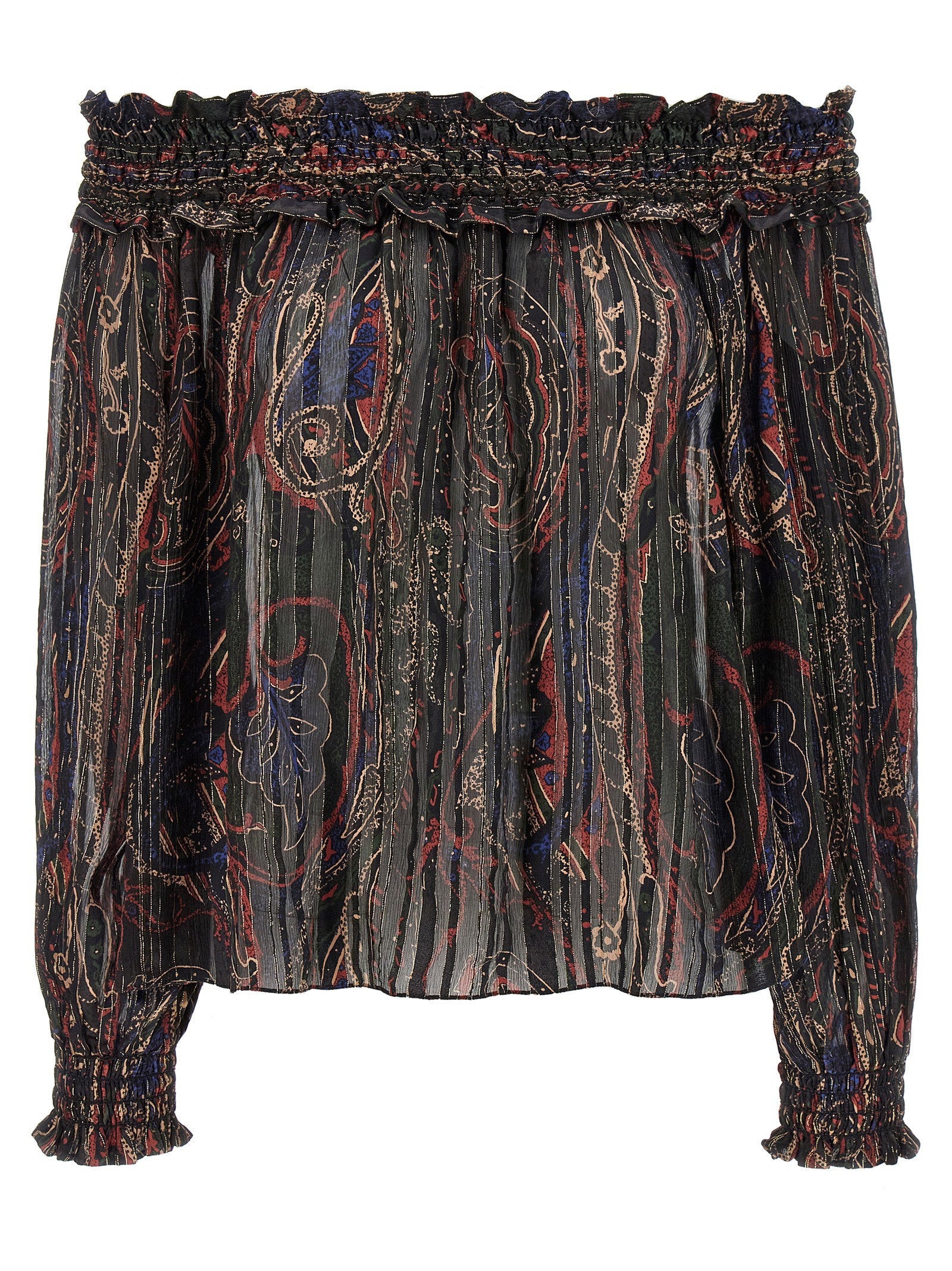 Saint Laurent Paisley Print Silk-Lurex Blouse — Black