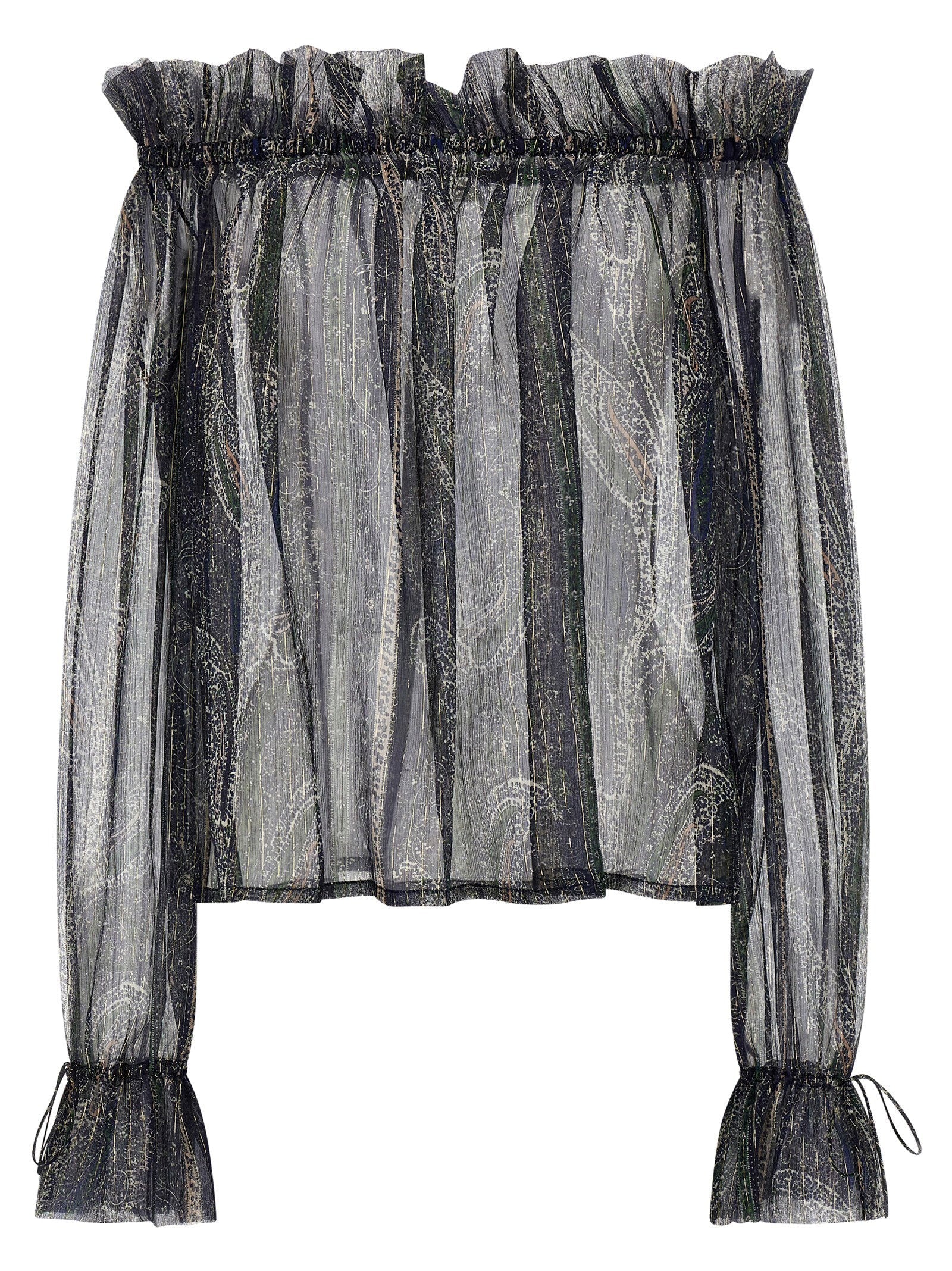 Saint Laurent Lurex Paisley Silk Crêpon Blouse — Black