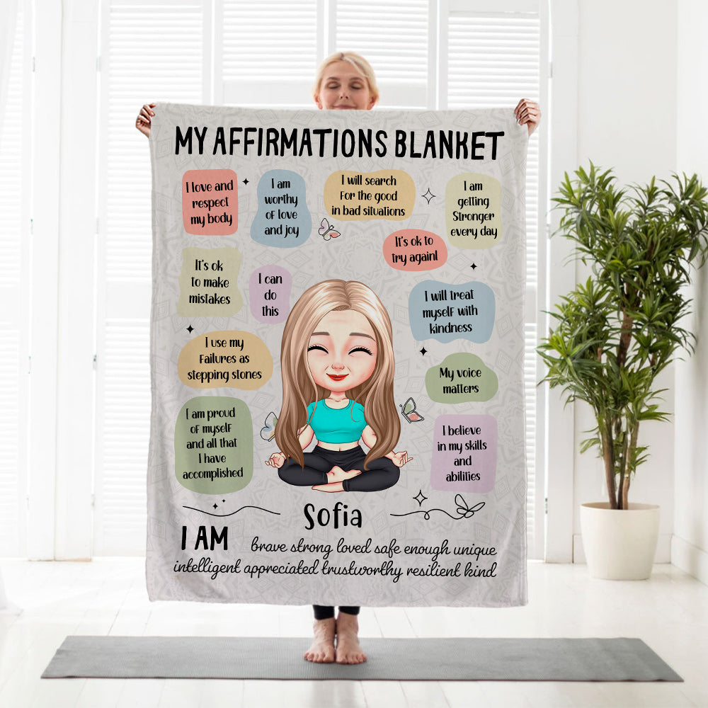 Mariposa Personalizada Personaje de Yoga Afirmaciones Manta Suave con Nombre Decoración del Hogar Regalo de Cumpleaños para Amantes del Yoga Mujeres Niñas