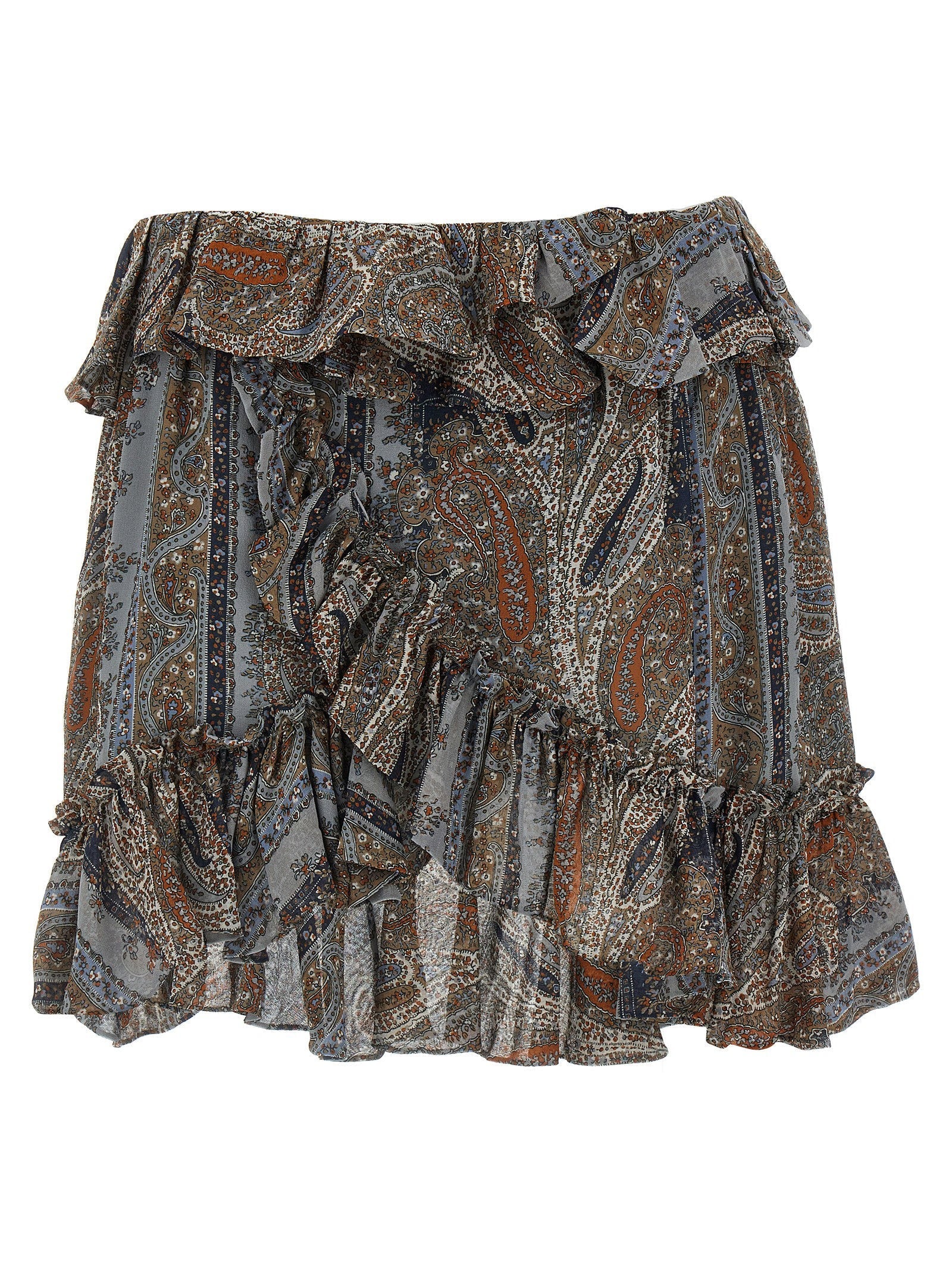 Saint Laurent Ruffled Silk Mini Skirt — bronze