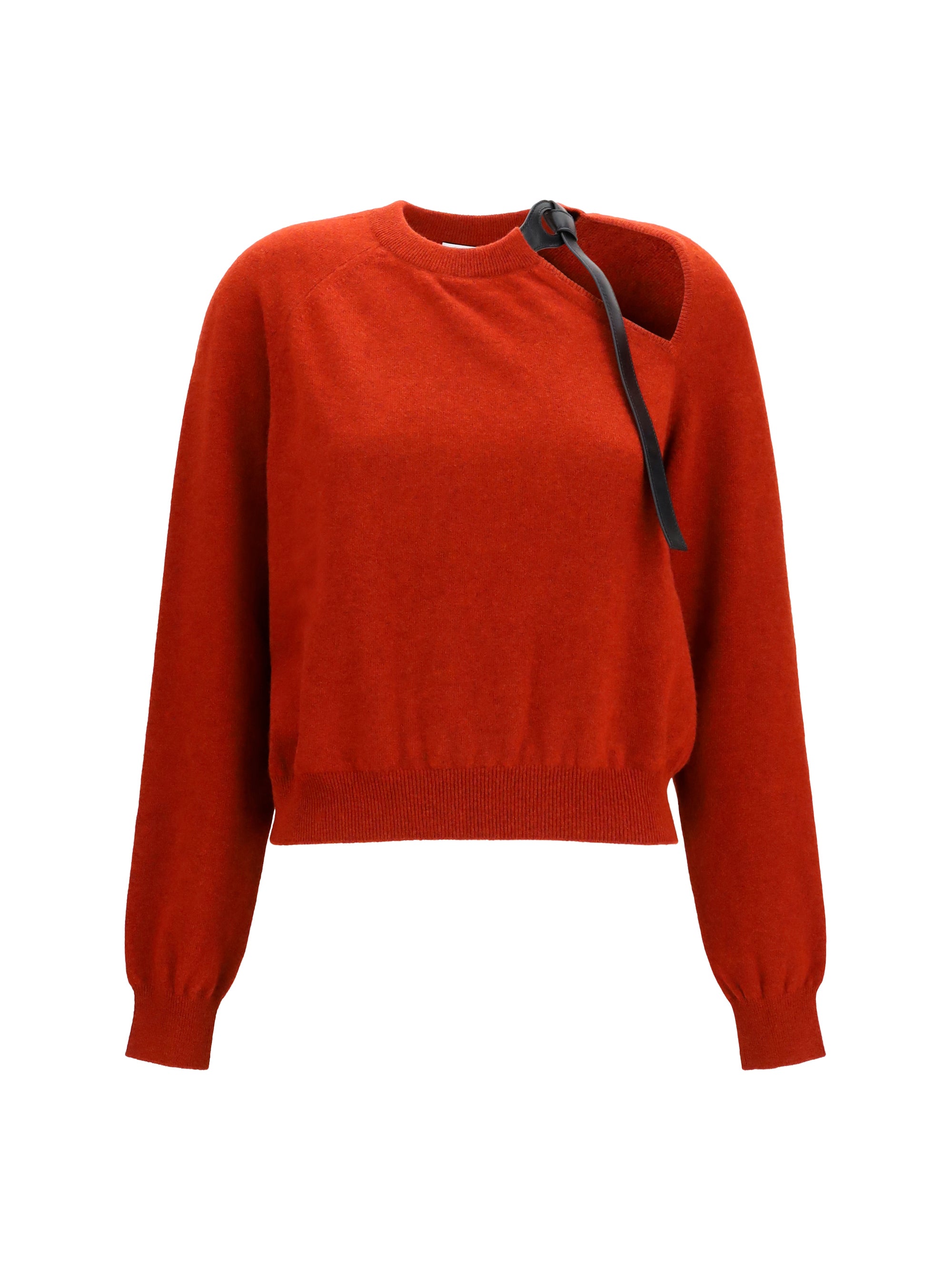 Ferragamo Wool-Cashmere Crewneck with Shoulder Cut-Out Sweater — Red