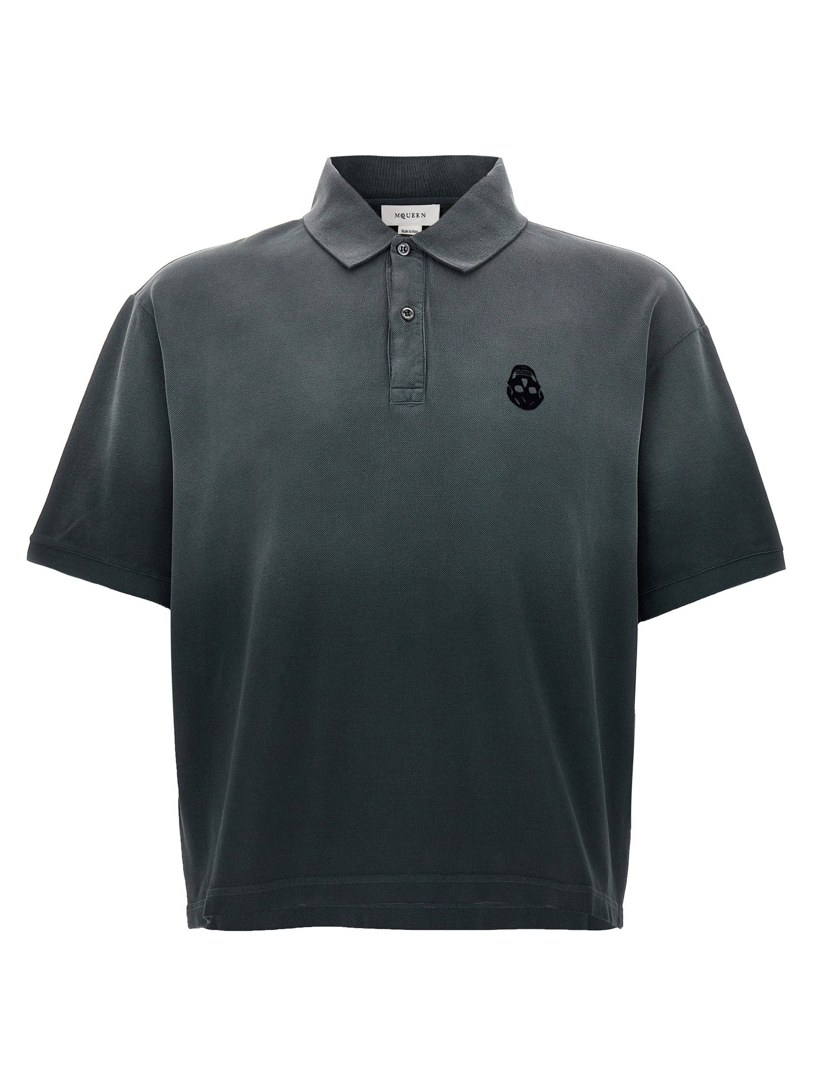 Alexander McQueen Inverted Velvet Skull Logo Polo — Charcoal