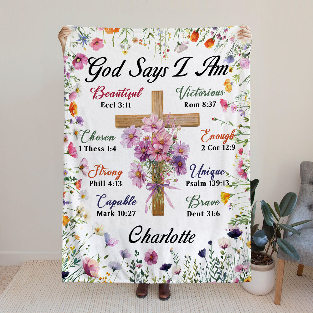 Flor de Nacimiento Personalizada Dios Dice Yo Soy Biblia Manta Suave con Nombre Cumpleaños Bautizo Regalo para Cristianos Familia Amigos