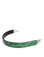 Women's Black Green Exotic Leather Bag Shoulder Strap And Python