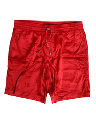 Men's Red Nylon Drawstring Beachwear Shorts Swimwear