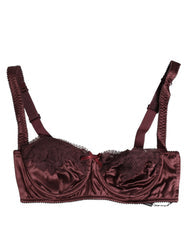 Women's Burgundy Silk Underwired Balconette Bra Underwear Elastane Clothing
