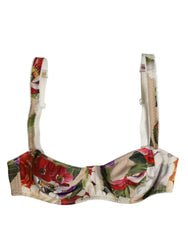 Women's Beige Floral Balconcino Underwired Bra Underwear Silk Elastane Clothing