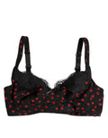 Women's Black Red Polka Dot Underwired Balconette Underwear And Silk Elastane Clothing