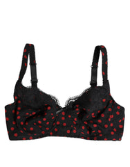 Women's Black Red Polka Dot Underwired Balconette Underwear And Silk Elastane Clothing