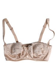 Women's Biege Silk Underwired Balconette Bra Underwear Beige Elastane Clothing