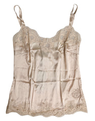 Women's Beige Lace Silk Satin Tank Lingerie Underwear Cotton Elastane Nylon Clothing