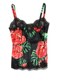 Women's Multicolor Floral Silk Tank Lingerie Underwear Cotton Elastane Nylon Clothing
