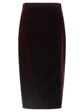 Saint Laurent Cotton Velvet Midi Skirt — Burgundy