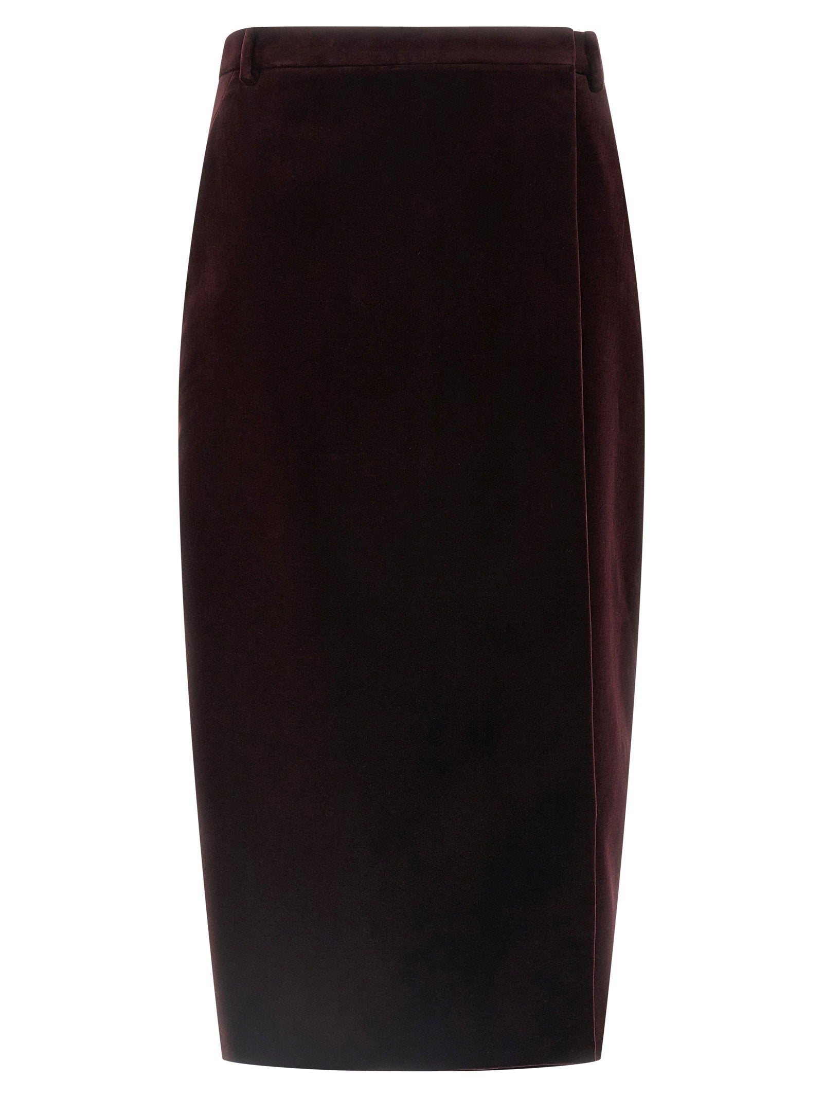 Saint Laurent Cotton Velvet Midi Skirt — Burgundy