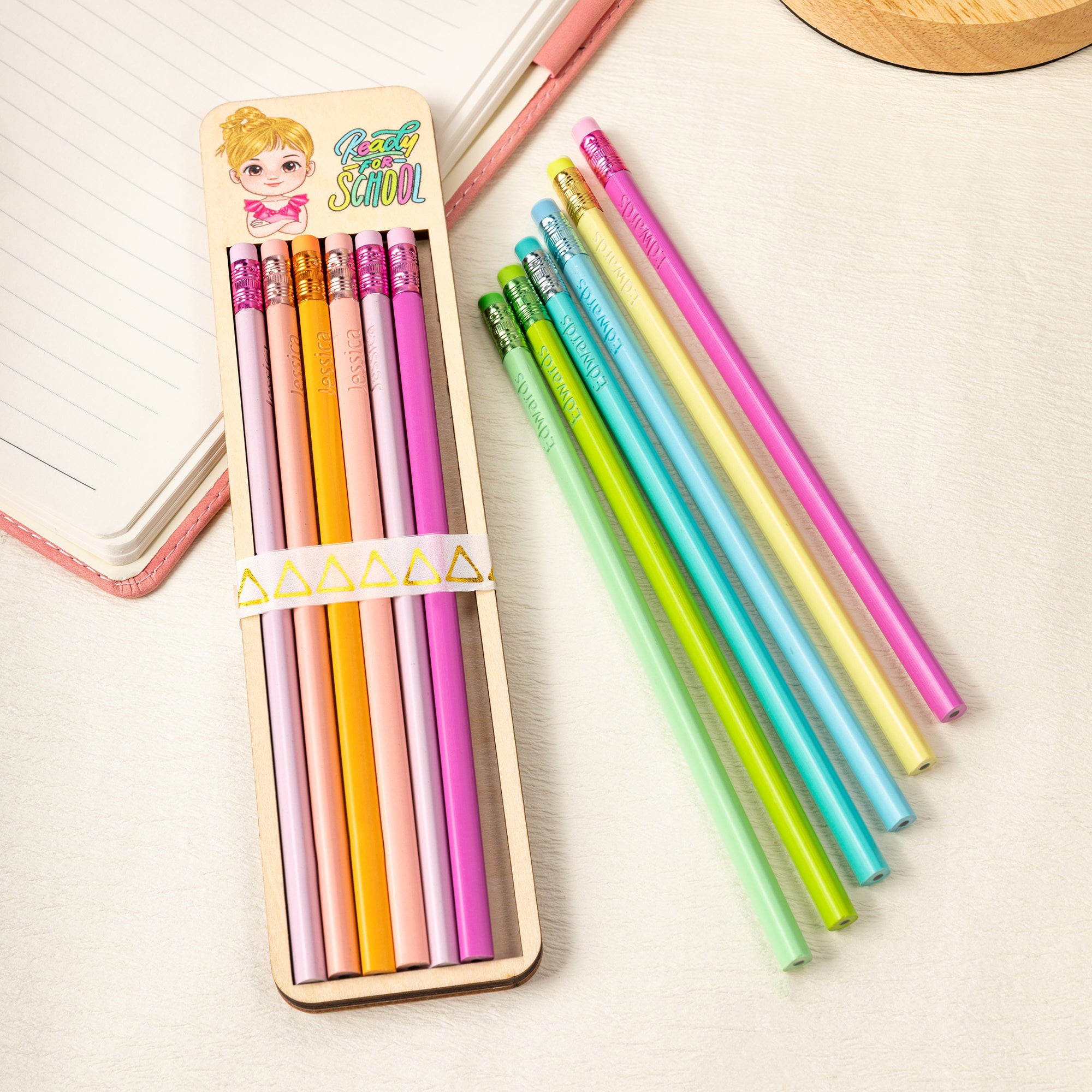 Juego de 6 lápices personalizados con el nombre de un personaje de dibujos animados para incentivar la vuelta al cole Regalo de cumpleaños para niños Niñas