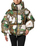 Women's Multicolor Leopard Rose Puffer Quilted Jacket Polyester Clothing