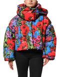Women's Multicolor Floral Hooded Puffer Coat Jacket Polyester Clothing