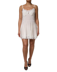 Women's White Lace Gold Dg Logo Silk Dress Sleepwear Cotton Nylon Elastane