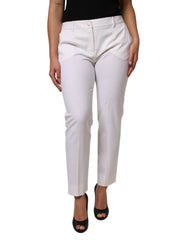 Women's White Wool Mid Waist Tapered Pants Virgin Nylon Elastane