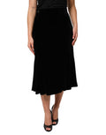 Women's Black High Waist Fit Flared Midi Skirt Viscose Silk