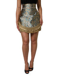 Women's Blue Floral Jacquard Tasseled Mini Skirt