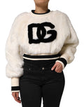 Women's White Cropped Faux Fur Dg Sweatshirt Sweater Black And Acrylic Polyester Clothing