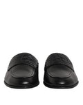 Men's Black Calfskin Leather Slip On Loafers Shoes Caiman