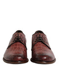 Men's Burgundy Leather Lace Up Derby Dress Shoes Crocodile