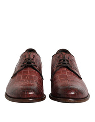 Men's Burgundy Leather Lace Up Derby Dress Shoes Crocodile