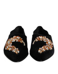 Men's Black Velvet Embellished Loafer Slip On Shoes