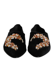 Men's Black Velvet Embellished Loafer Slip On Shoes