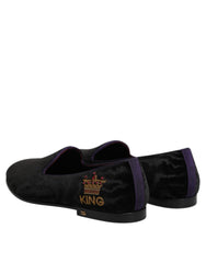 Men's Black Dg Crown Embroidery Loafers Slip On Shoes
