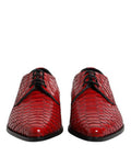 Men's Red Exotic Leather Lace Up Dress Derby Shoes Python