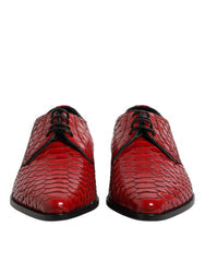 Men's Red Exotic Leather Lace Up Dress Derby Shoes Python