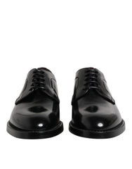 Men's Black Calf Leather Lace Up Dress Derby Shoes Calfskin