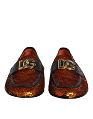 Orange Sequin Embellished Men Loafers Shoes Polyethylene