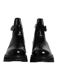 Black Belted Dg Logo Men Chelsea Boots Shoes Calf Leather