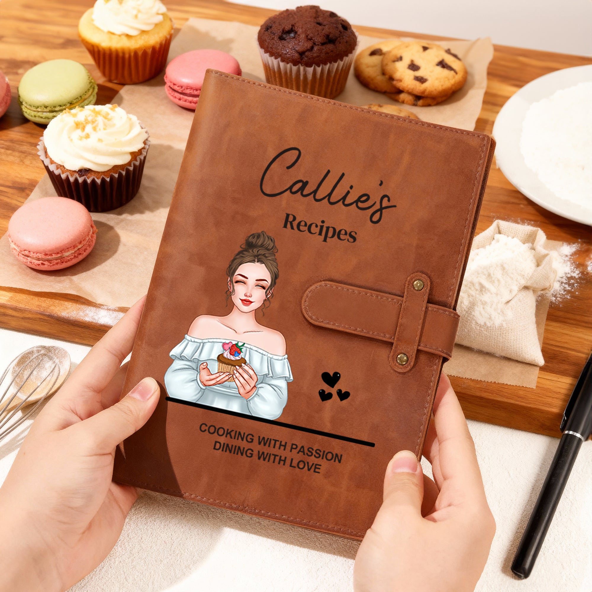 Personalizado Cartoon Carácter PU Cuero A5 Cubierta del cuaderno con el nombre Uso diario Cumpleaños Regalo de Navidad para Cocinero Amante Chef