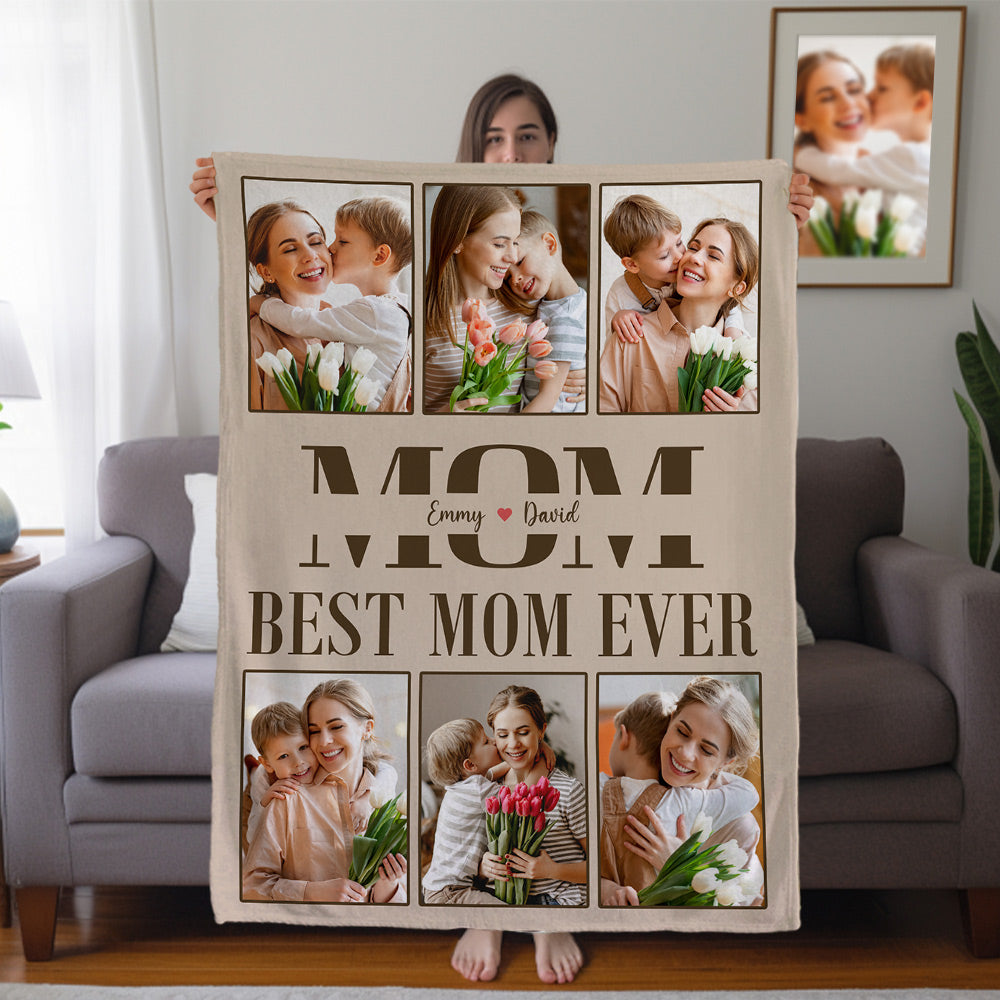 Collage de fotos personalizado Manta suave con título y nombres de 1 a 6 niños Decoración del hogar Día de la madre Cumpleaños Regalo para mamá Abuela Familia